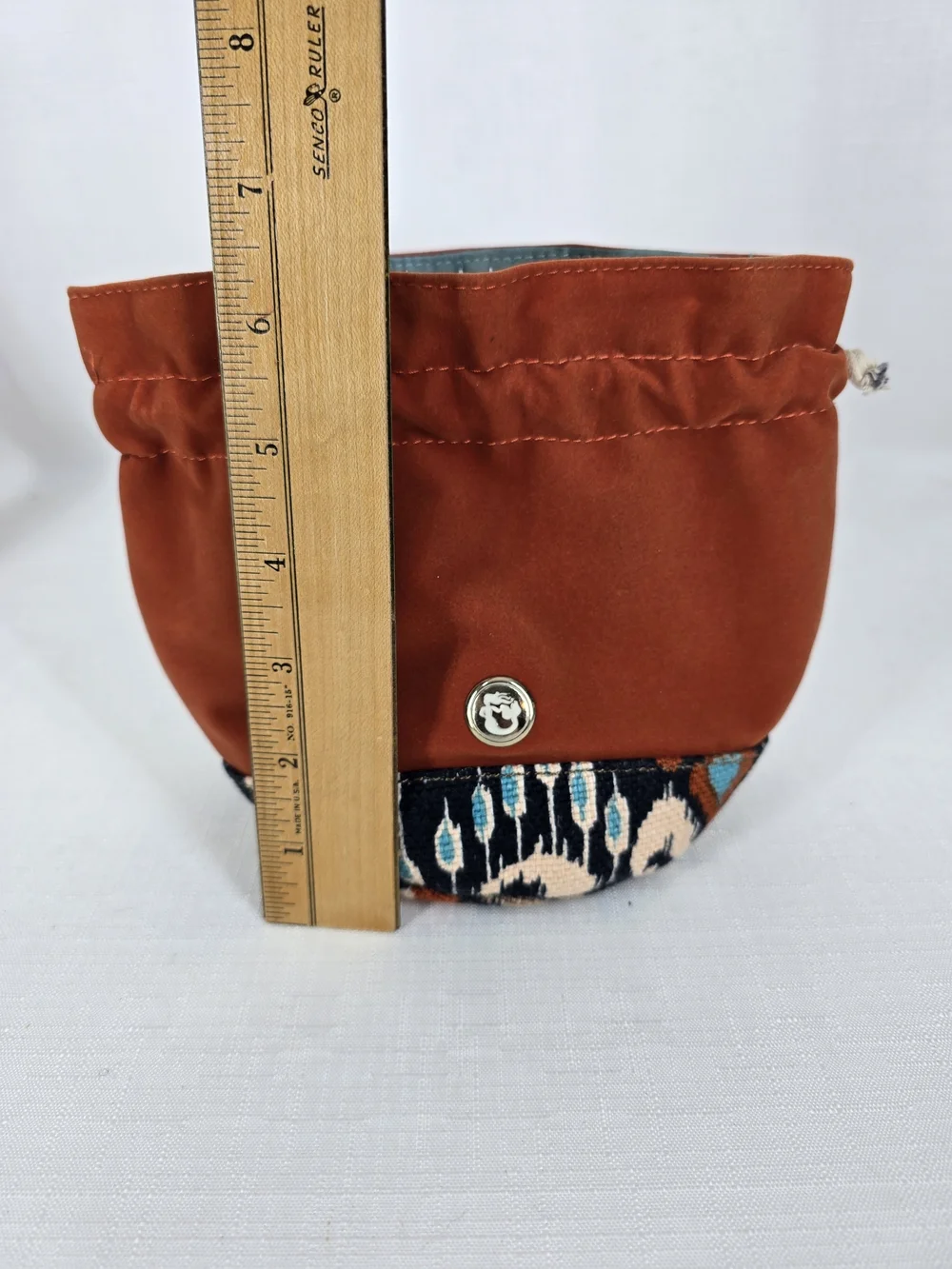 Spartina 449 Rust Brown Drawstring Cosmetic Pouch with Patterned Base